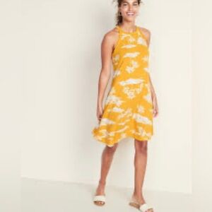Old Navy Halter Swing Dress Yellow Palm Trees Size XS